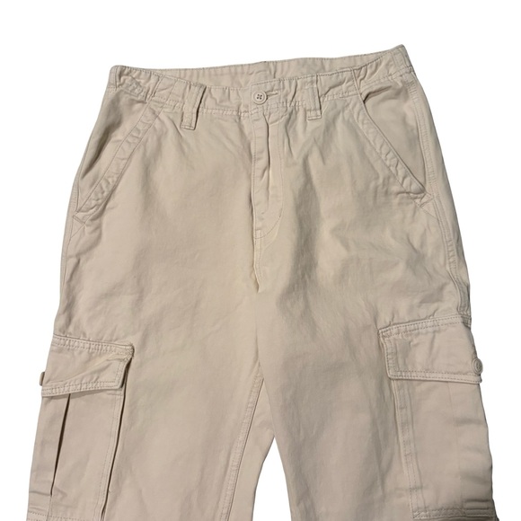 John Galt Brandy Melville Hi-Rise Wide Leg Cargo Denim Pants Off White - Picture 10 of 13